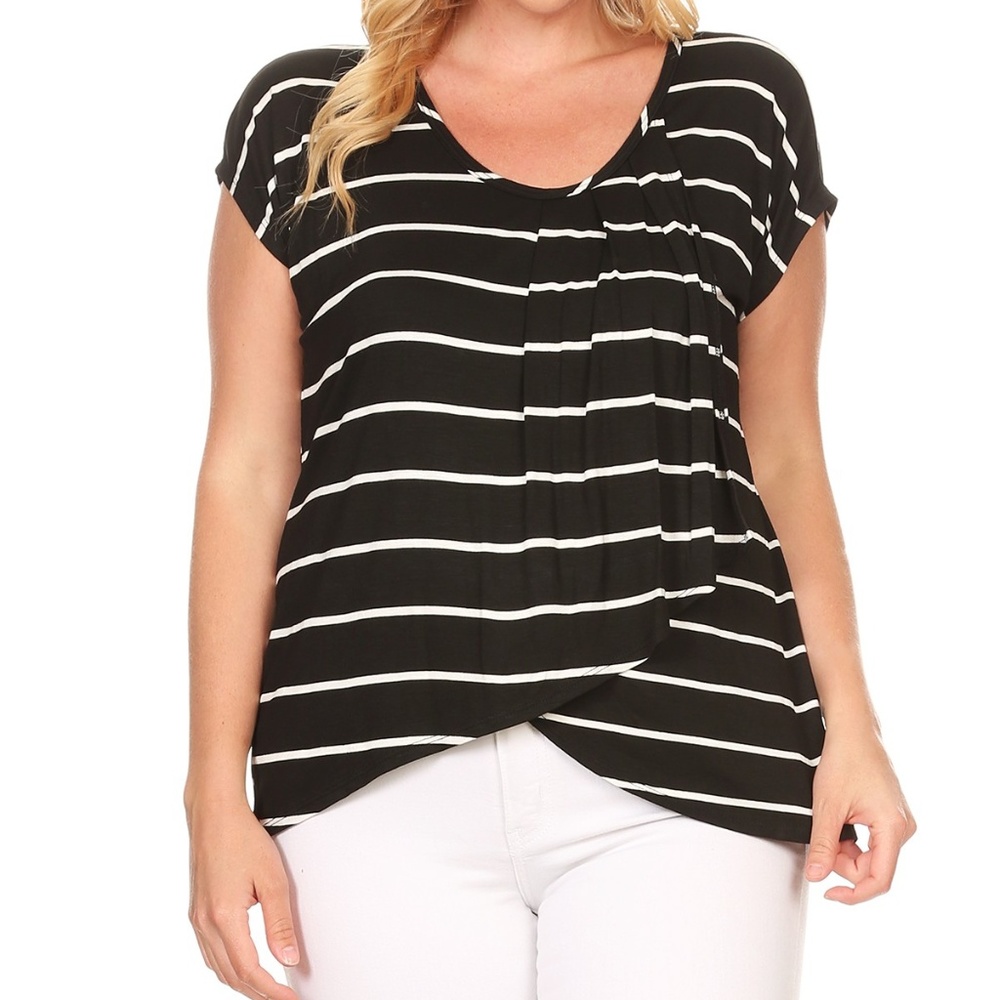 Lilian Plus Size Striped Dolman Asymmetric Top